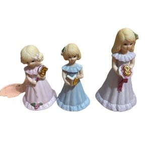 Vintage Enesco Growing Up Girls Porcelain Dolls 5 6 8 Birthday Blonde Blue Pink